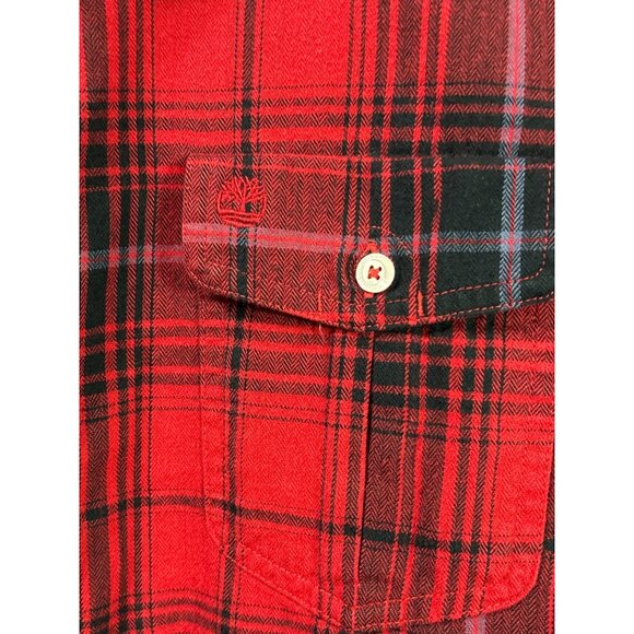 Timberland Mens Red Black Plaid Long Sleeve Button Front Flannel Shirt Size L - Picture 3 of 6